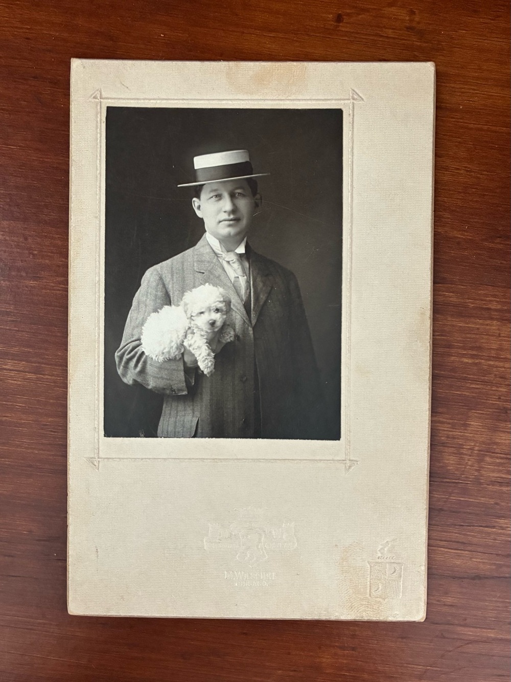 Antique Cabinet Card Elegant Man with poodle dog